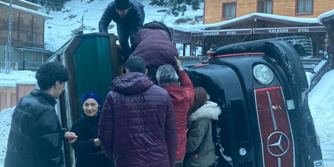 Ayder Yaylası’nda karavan devrildi: 1 yaralı