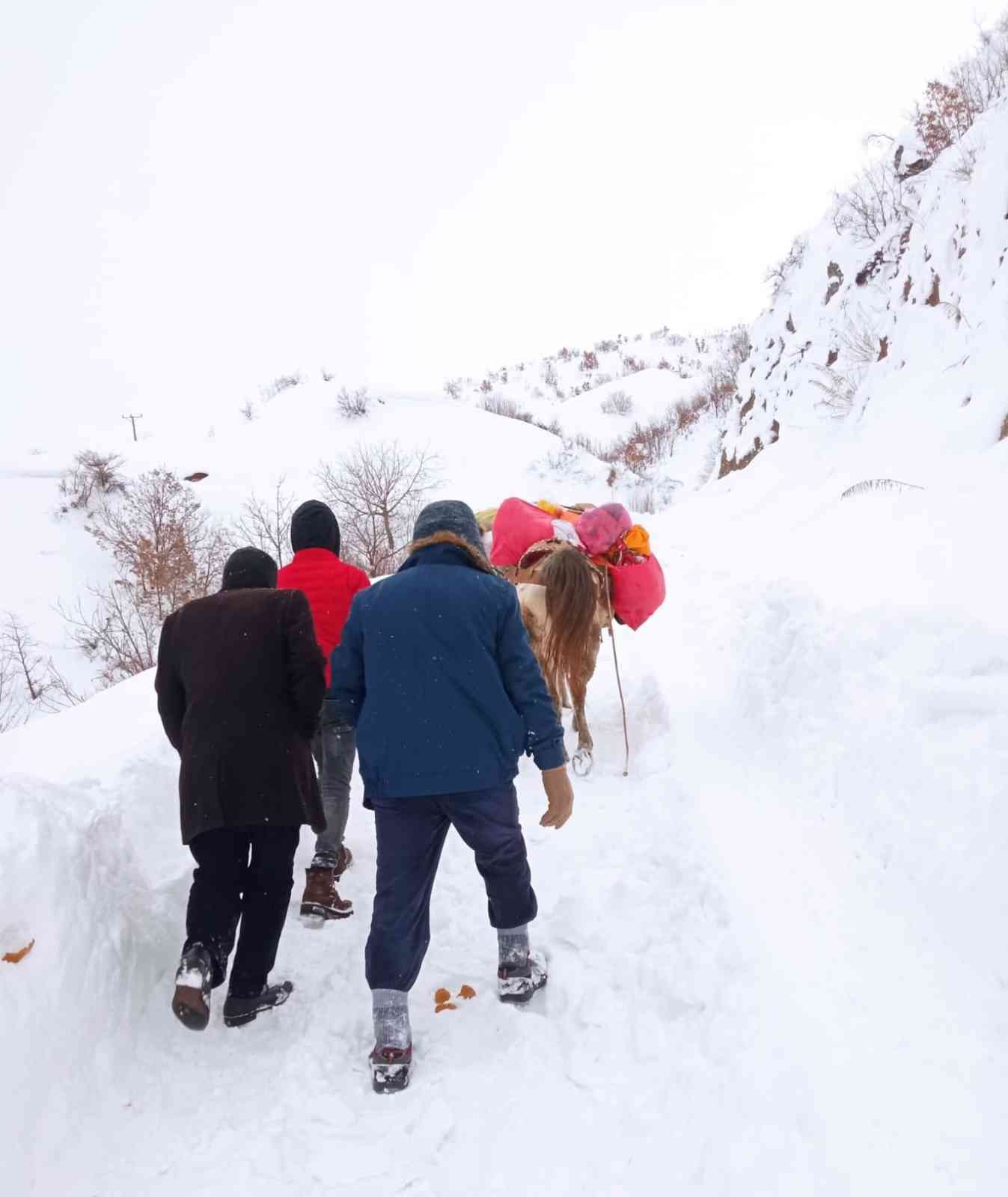 Kar nedeniyle yolları kapanan köylüler at ile erzak taşıdı