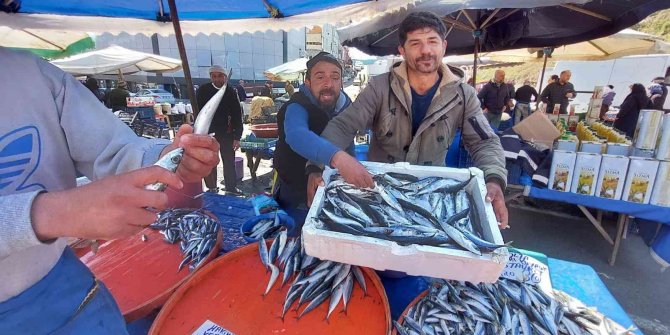 Balıkçıların müşteri kapma yarışı renkli görüntülere sahne oldu