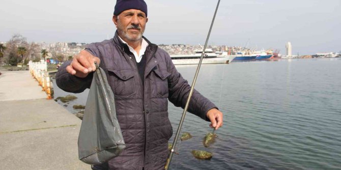 Balık beklerken oltaya poşet takıldı