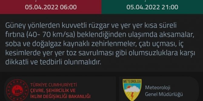 Burdur’da fırtına uyarısı