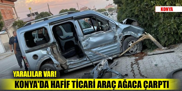 Konya'da hafif ticari araç ağaca çarptı, 5 kişi yaralandı