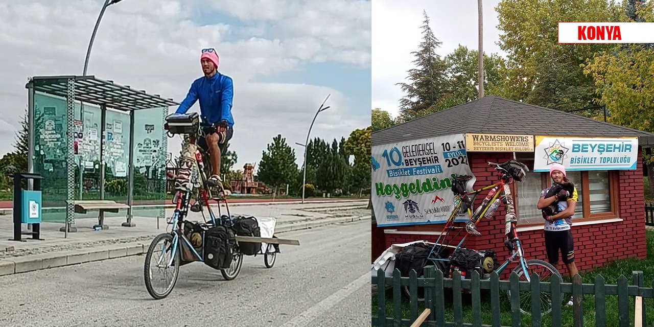 Bisikletiyle dünya turuna çıkan İtalyan gezgin Konya'da
