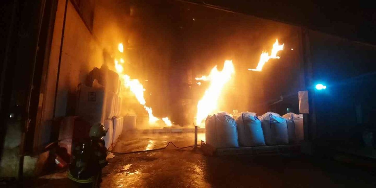 Fabrikada patlama sonrası korkutan yangın