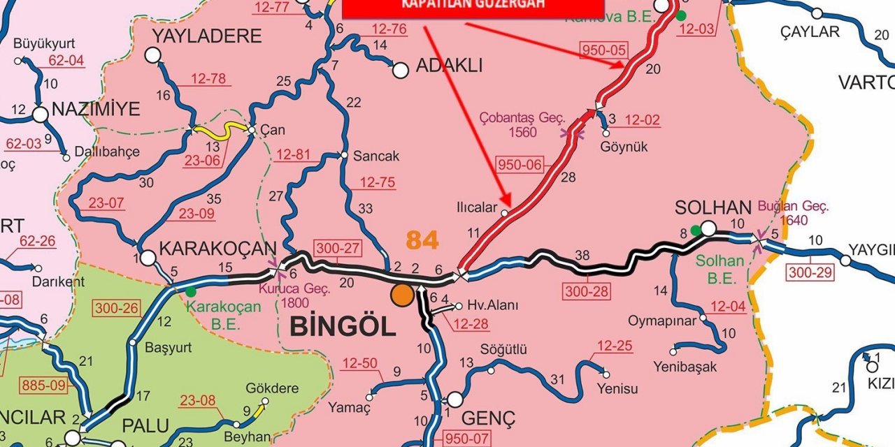 Bingöl-Erzurum ile Bingöl-Diyarbakır karayolu tır trafiğine kapatıldı