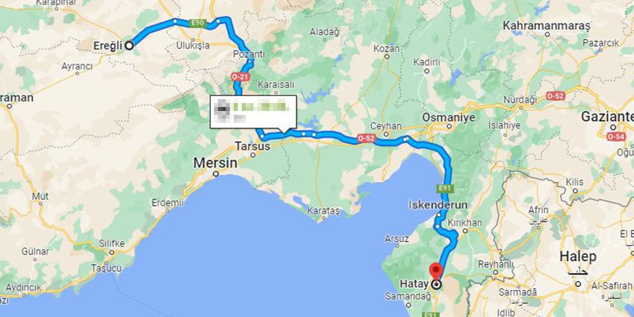Konya Ereğli-Hatay arası kaç km?