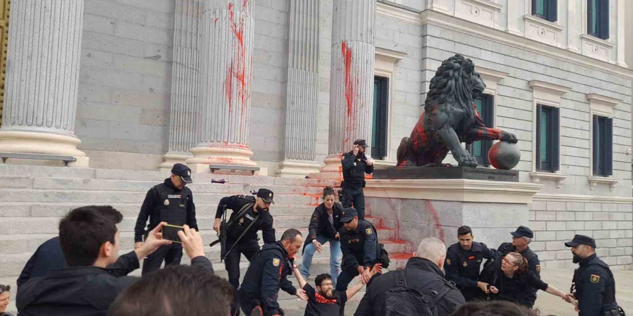 Çevre aktivistleri parlamento binasına boyalı saldırı düzenledi: 9 gözaltı