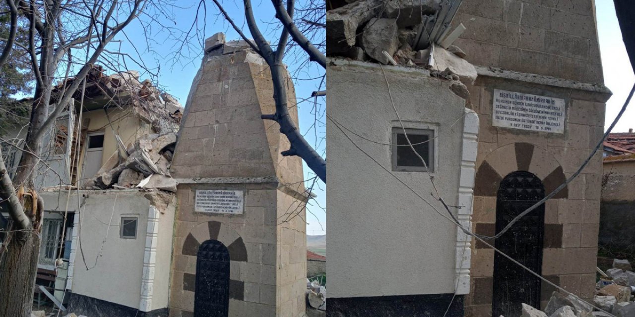 Kırşehir'de cami minaresi şiddetli rüzgarda yıkıldı