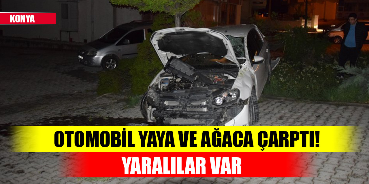 Konya'da otomobil yaya ve ağaca çarptı! Yaralılar var