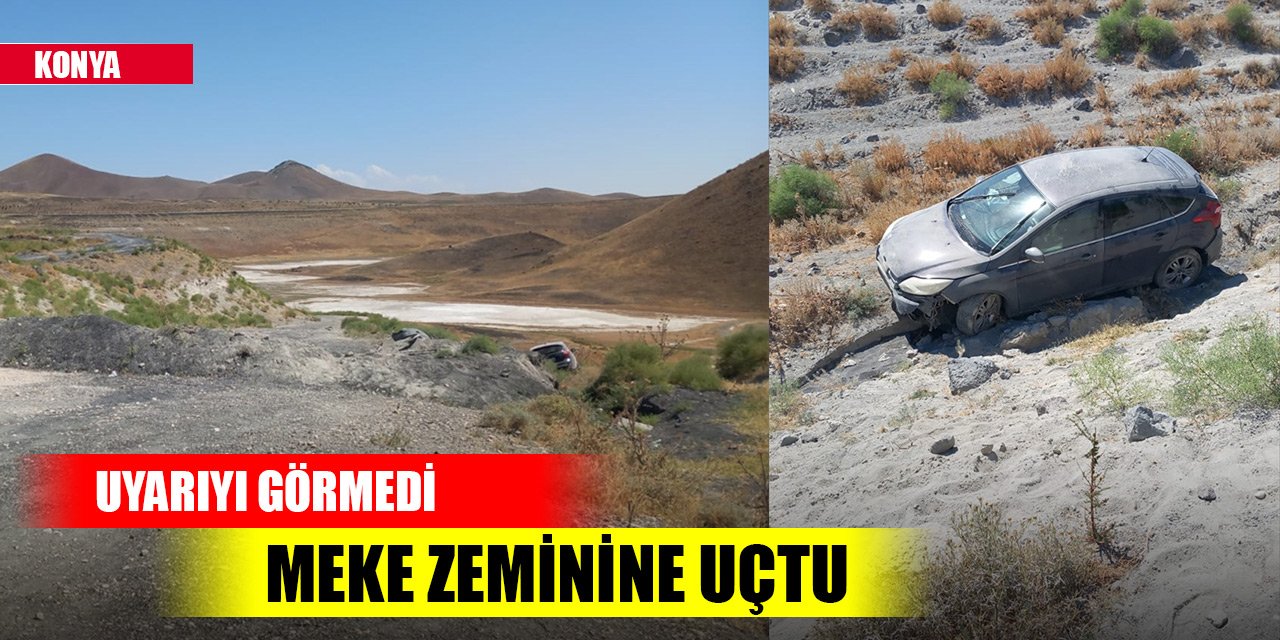 Konya'da bir araç Meke Gölü'nün kurumuş zeminine düştü
