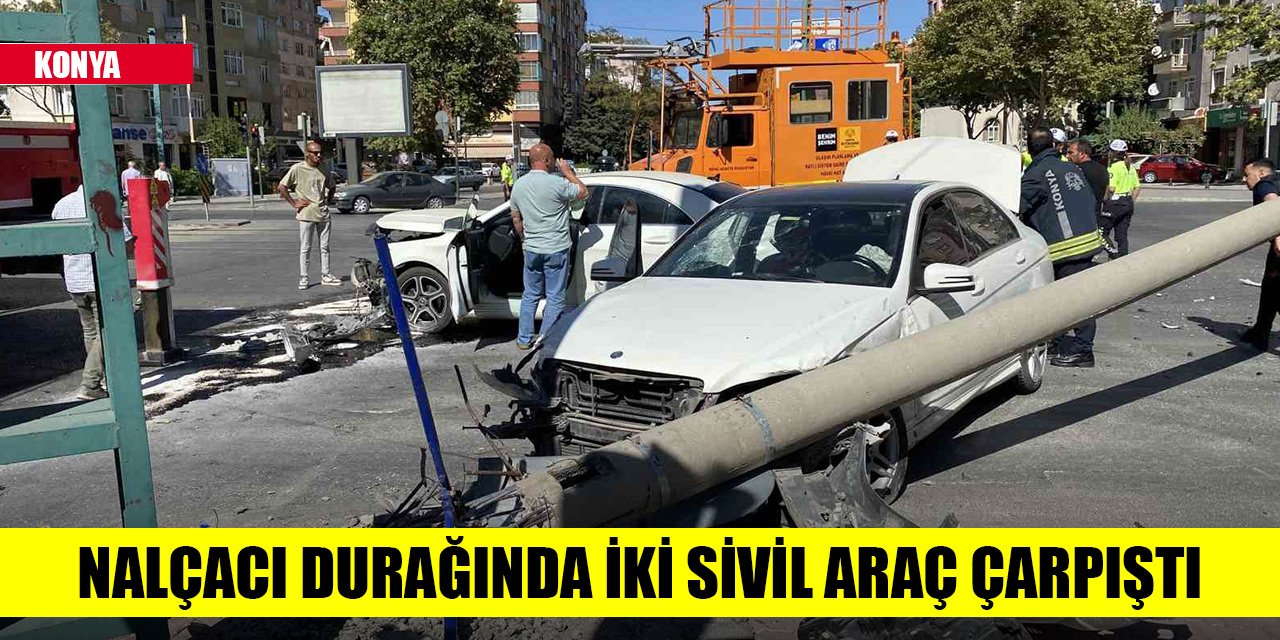 Konya Nalçacı durağında iki sivil araç çarpıştı