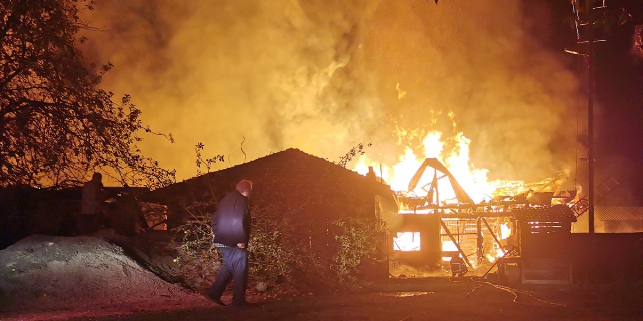 4 ev ve 1 ahırda çıkan yangında 22 büyükbaş hayvan yandı