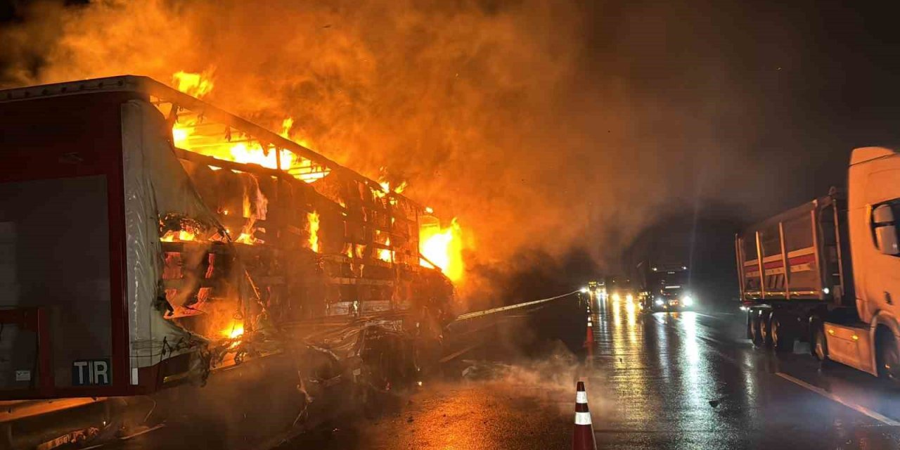 Pamuk yüklü tır alev alev yandı