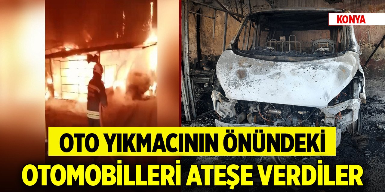 Konya'da oto yıkamacının önündeki 2 otomobili ateşe verdiler!