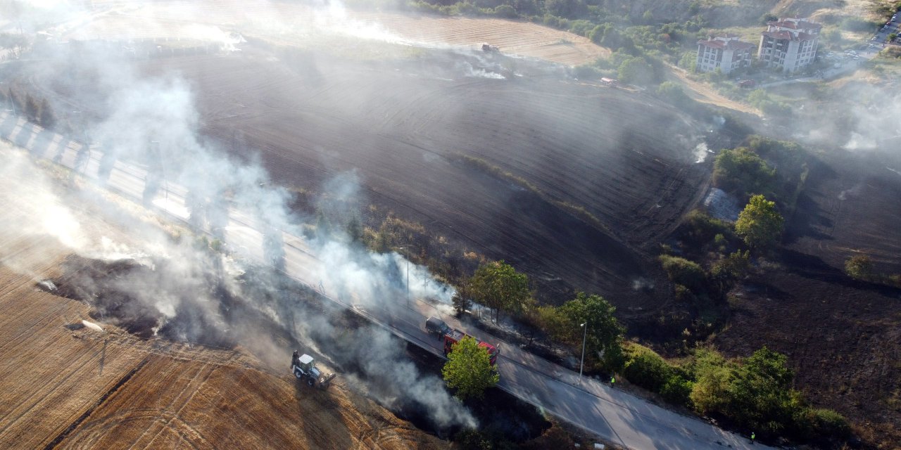 Edirne'de anız yangını, yerleşim yerine sıçramadan söndürüldü
