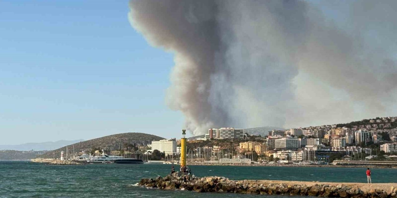 İzmir’deki orman yangını Kuşadası’nı duman bulutuna boğdu