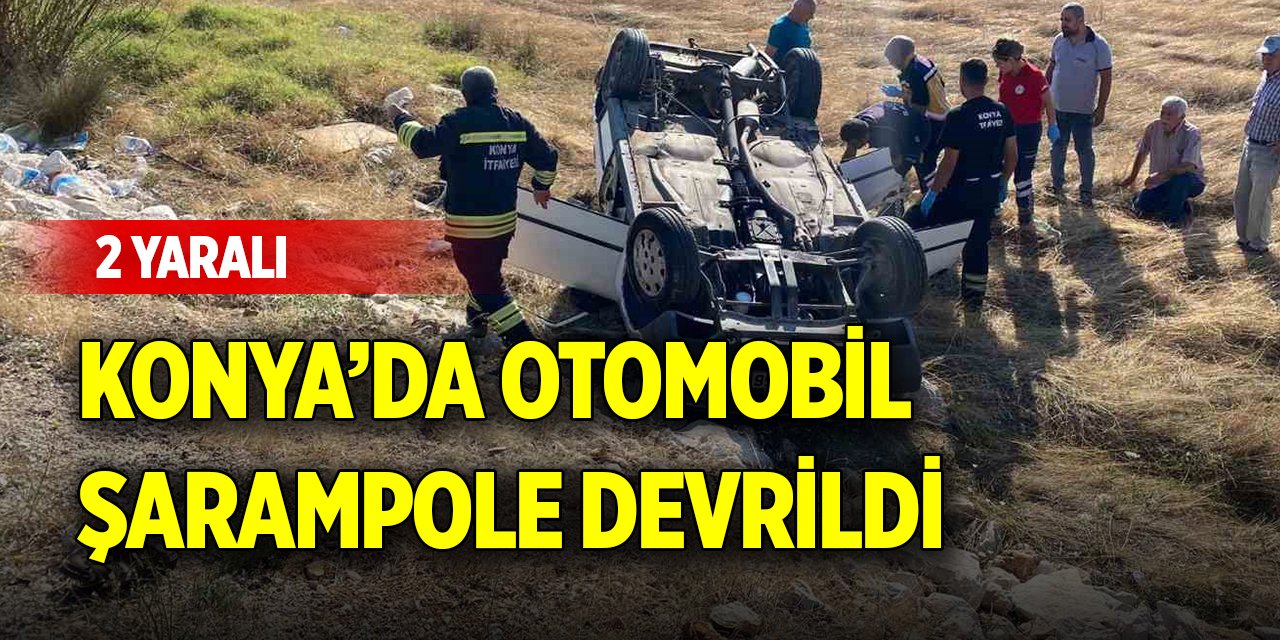 Konya’da otomobil şarampole devrildi, 2 yaralı