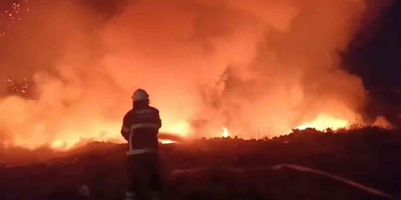 Hatay'da tarım arazisinde yangın çıktı, alevler geceyi aydınlattı