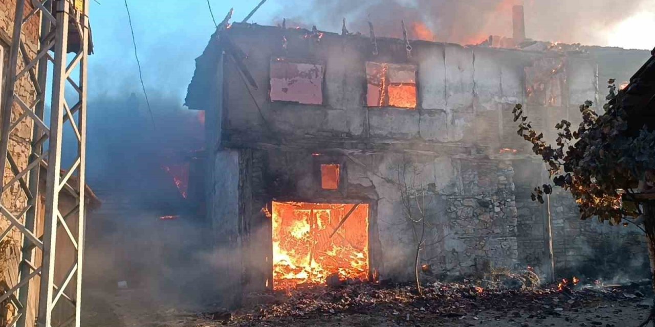 Kütahya’daki yangında 7 ev ve 4 hayvan barınağı kül oldu