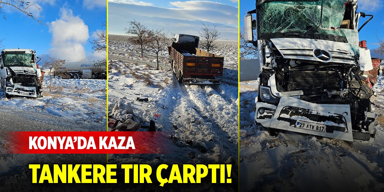 Konya'da yolun kenarında duran tankere tır çarptı: 2 yaralı