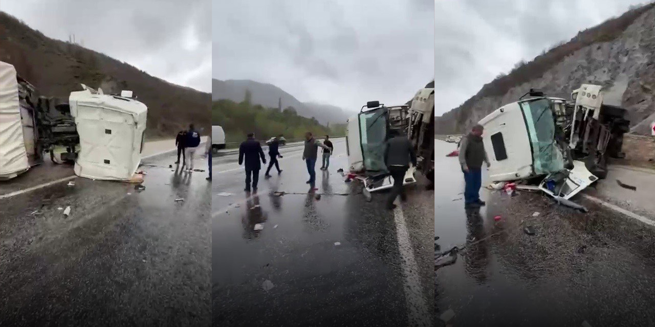 Sivas’ta kontrolden çıkan kamyon devrildi, sürücü yaralandı
