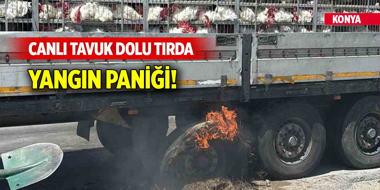 Konya'da canlı tavuk dolu tırda yangın paniği!