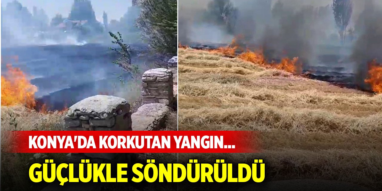 Konya'da korkutan yangın... Evlere sıçramadan söndürüldü