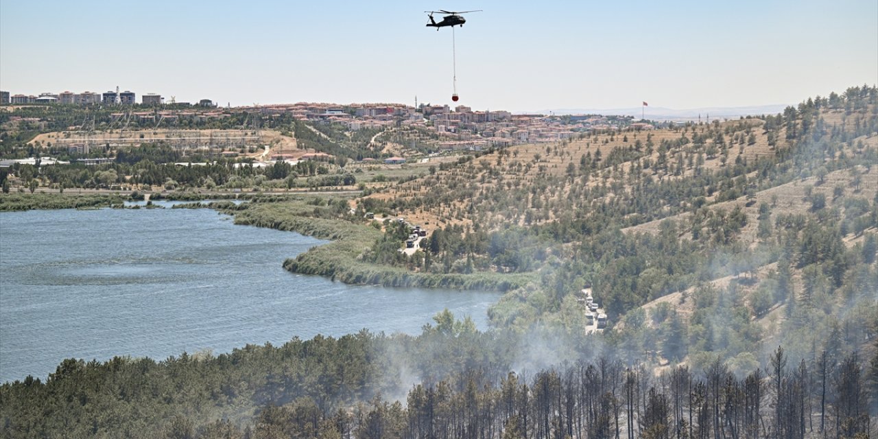 Eymir Gölü yakınlarındaki orman yangını Konya yoluna bakan sırtlara doğru ilerledi