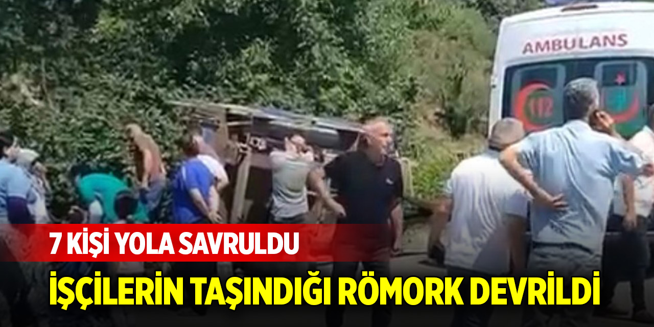 İşçilerin taşındığı römork devrildi; 7 kişi yola savruldu
