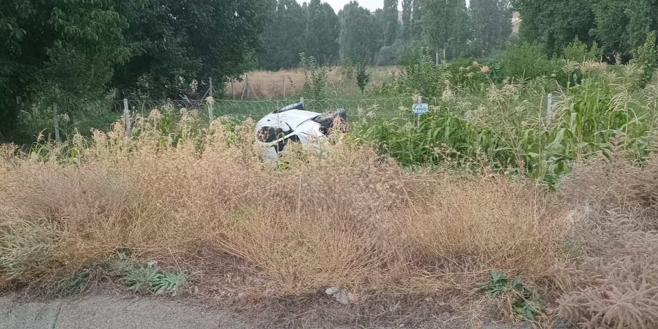 Konya'da otomobil mısır ekili araziye devrildi