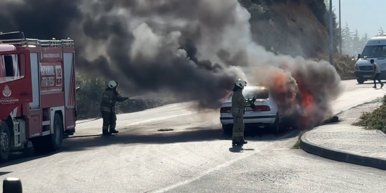 LPG’li otomobil alev alev yandı