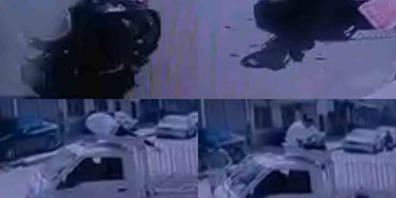 Motosikletteki yolcu araç üstünde kaldı