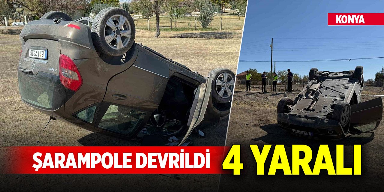 Konya’da otomobil şarampole devrildi: 4 yaralı