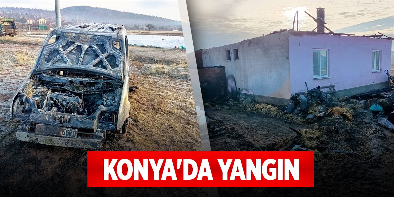 Konya'da yangın... Müstakil ev ile otomobil kullanılamaz hale geldi