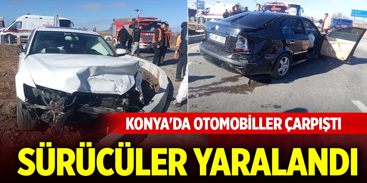 Konya'da otomobillerin çarpışması sonucu 2 kişi yaralandı
