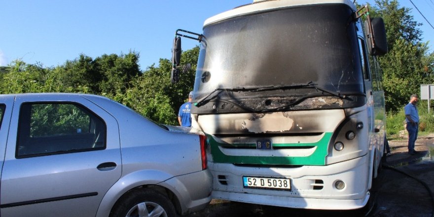 Park halindeki dolmuş alev aldı