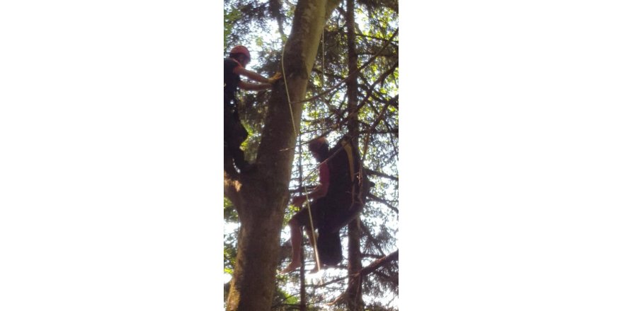 Yamaç paraşütü yaparken ağaca takılıp mahsur kaldı