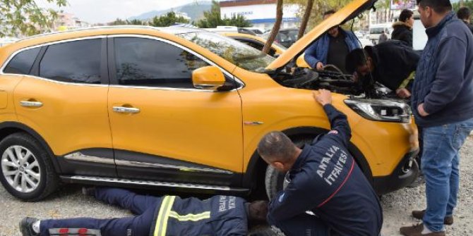 Taksinin motor kısmında mahsur kalan yavru kedi kurtarıldı