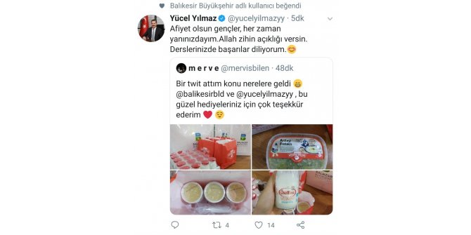 Başkan Yılmaz’dan öğrenciye "tatlı" jest