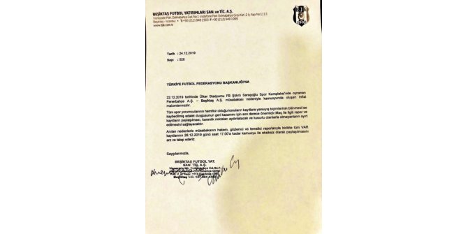Beşiktaş, Fenerbahçe derbisinin VAR kayıtlarının açıklanması için TFF’ye başvurdu.