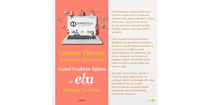 Anadolu Üniversitesi’nden uzaktan öğrenim dönemi ve EBA hakkında tavsiyeler