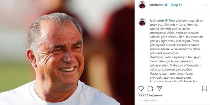 Fatih Terim: "Hastane aşamasını tamamlayıp evimdeki aşamaya geçiyorum"