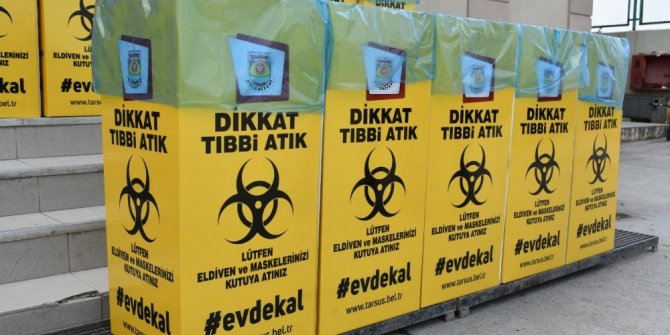 Tarsus Belediyesi, maske ve eldivenler için tıbbi atık kutuları hazırladı