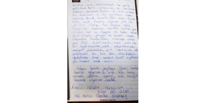 Karantinadaki vatandaşlardan teşekkür mektubu