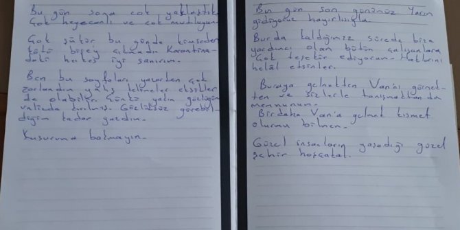 Karantina yurtlarında kalanlardan teşekkür mektubu
