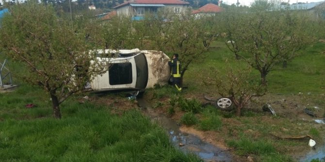 Kontrolden çıkan otomobil elma bahçesine takla attı: 1 yaralı