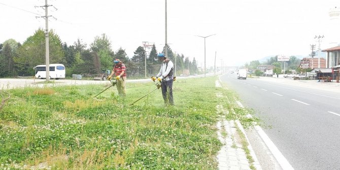 Kaynaşlı Belediyesi D-100’de refüjlerin bakımı yapılıyor