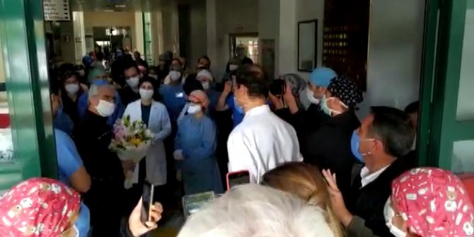 Silivri'de koronavirüsü yenen doktor alkışlarla taburcu oldu
