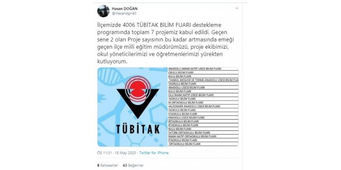 Diyadin’de 7 okulun projesi TÜBİTAK tarafından kabul edildi