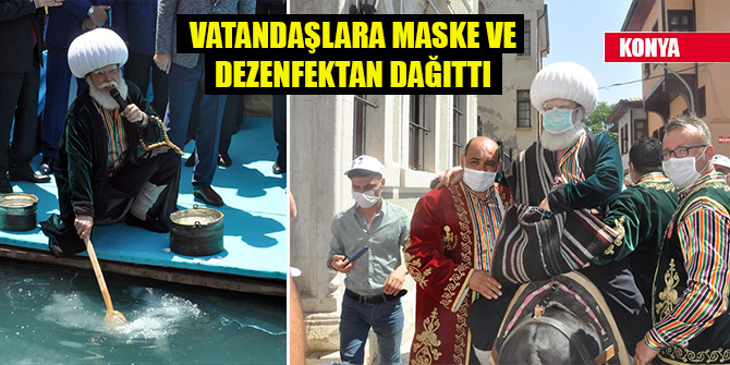 Şenlik başladı, Nasreddin Hoca vatandaşlara maske ve dezenfektan dağıttı